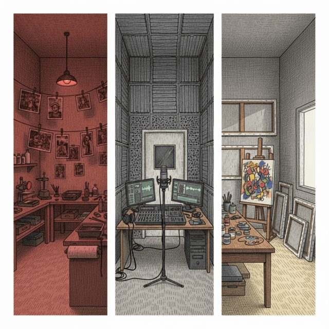 A single room divided into three distinct sections showing different capabilities