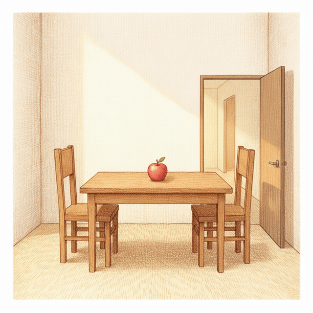 A warmly lit room with the door open, two chairs ready, sunlight streaming through windows, suggesting infinite possibility and invitation