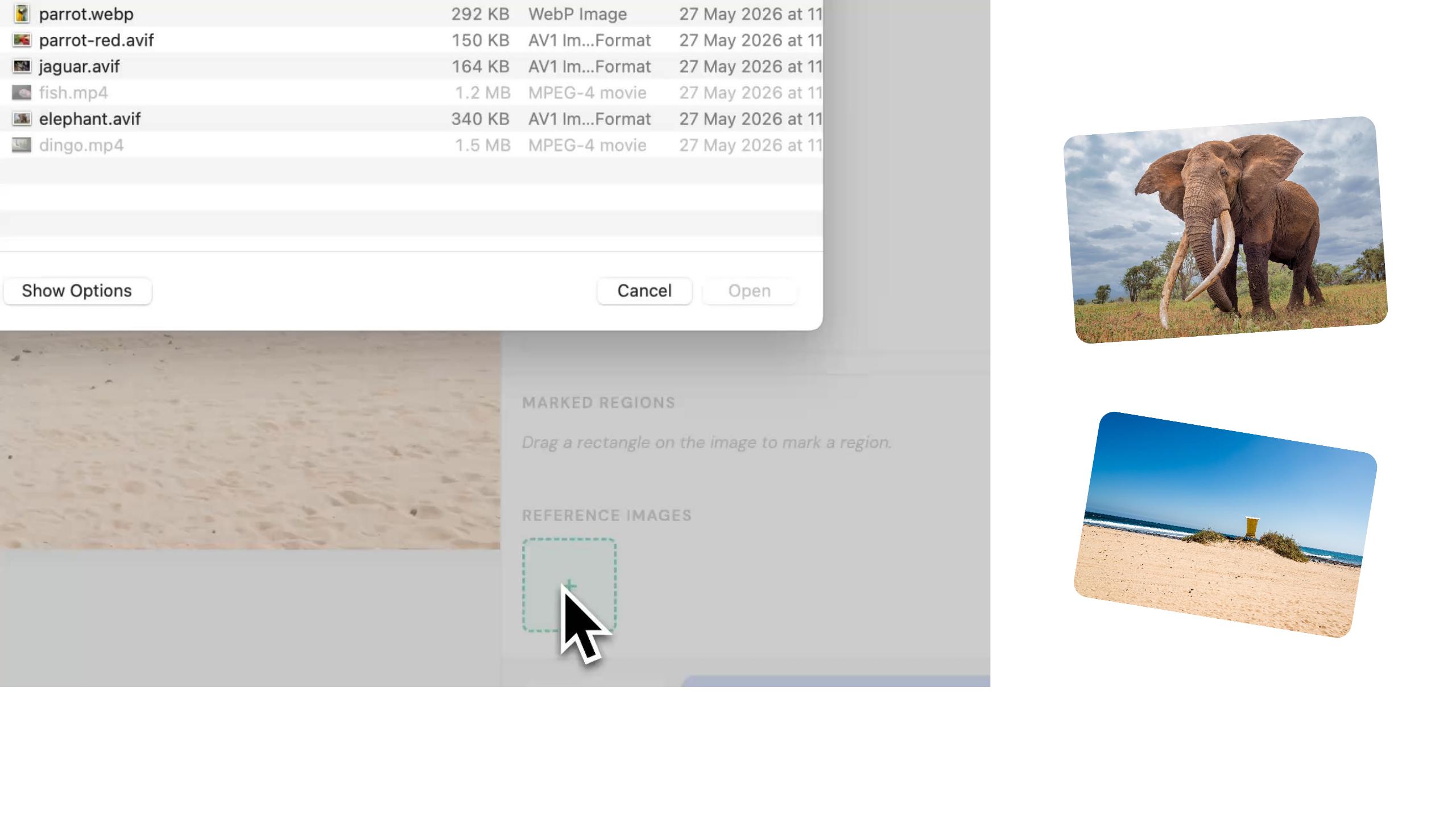 Slide 21 — Example: image annotation / combining photos (the poached elephant)