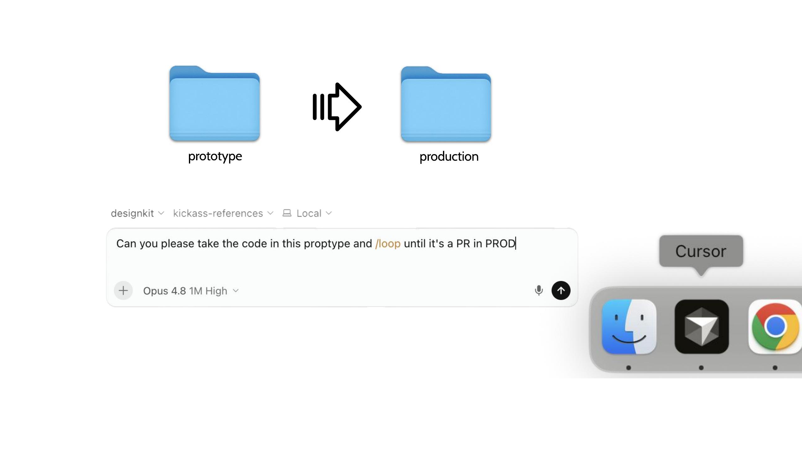 Slide 40 — prototype → production: spinning up a production PR from the prototype