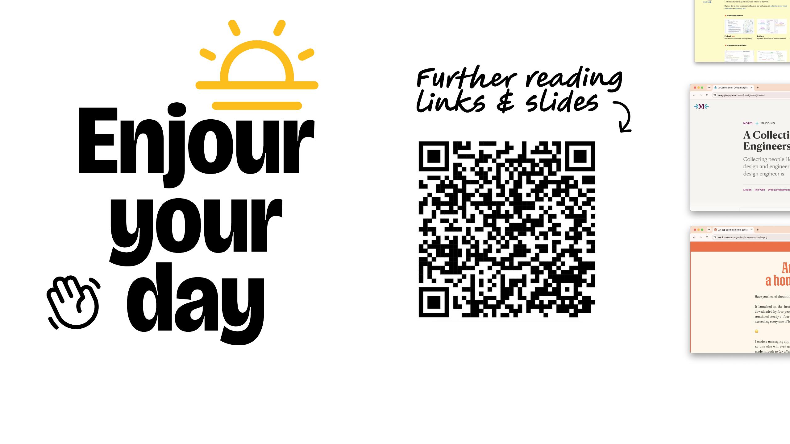 Slide 58 — Further reading — links & slides. Thank you!